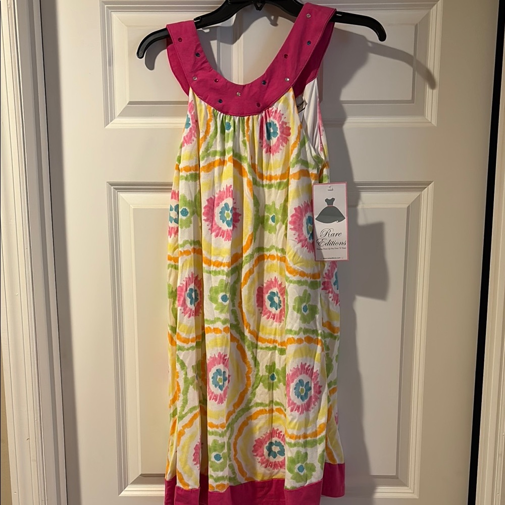 Colorful Sleeveless Dress with Pink Accents